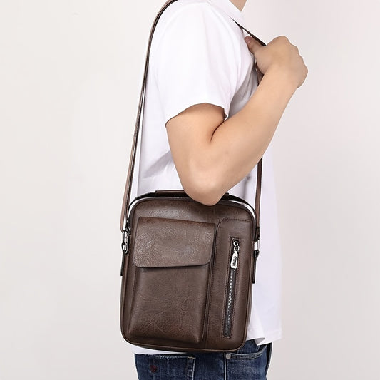 Men's Leather Crossbody Bag Vertical Multifunctional Shoulder Bag