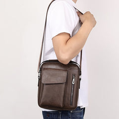 Men's Leather Crossbody Bag Vertical Multifunctional Shoulder Bag
