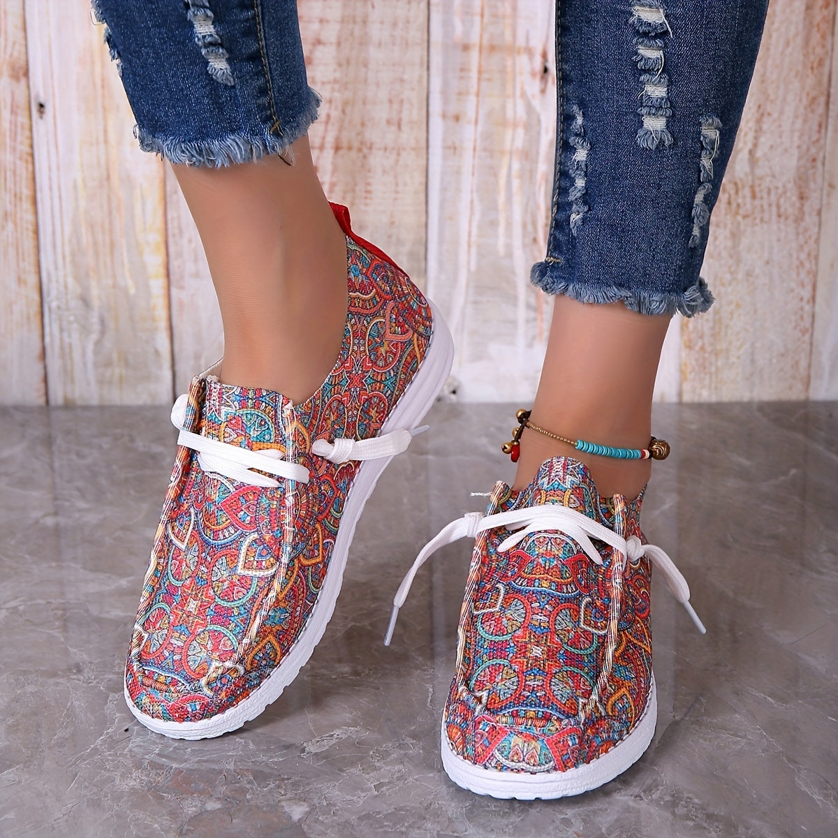Women's Tribal Style Flat Loafers Lightweight Slip On Shoes