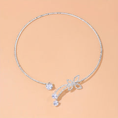 Glitter Silver Diamond Crystal Choker Butterfly Necklace