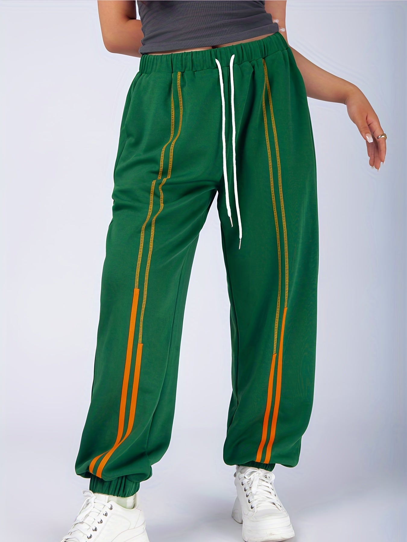  Casual Sports Pants Women's Plus Stitching Elastic Drawstring