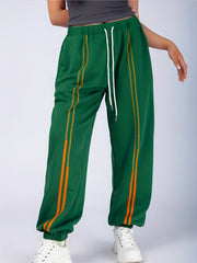  Casual Sports Pants Women's Plus Stitching Elastic Drawstring