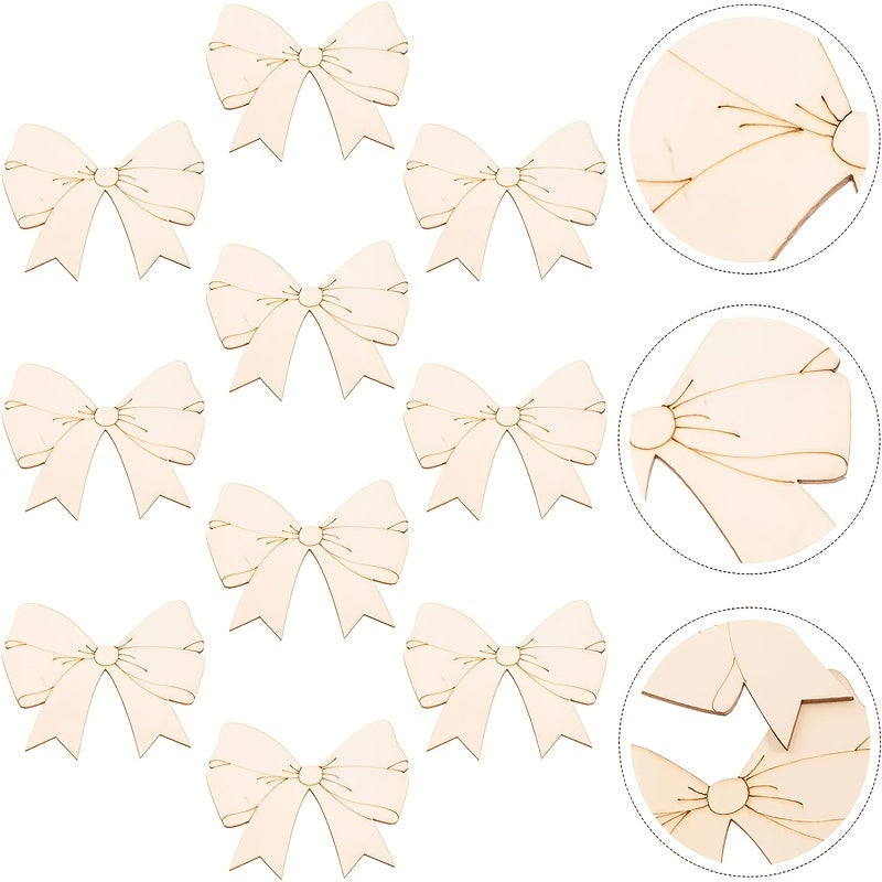 10pcs Bowknot Shaped Wooden Cutouts Wood Ornament for Crafts Projects