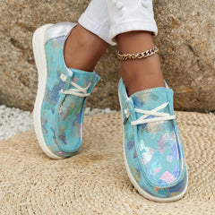 Women's Colorblock Sequins Loafers Lace Up Low Flat Shoes