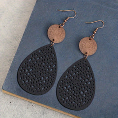 Hollow Leaf PU Leather Earrings Party Vacation Gift
