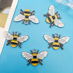 5pcs Enamel Bee Pendants Rhinestone Decor DIY Earrings Bracelet Necklace