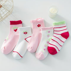 5 Pairs Kids Cotton Mesh Tube Socks Breathable Cartoon Baby Socks