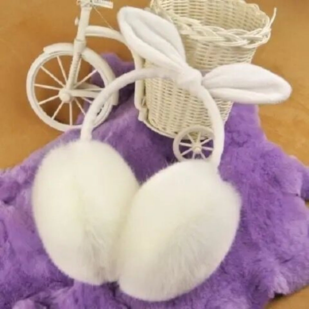 Faux Fur Bunny Ears Earmuffs with Bowknot for Women