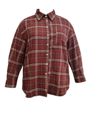  Plaid Print Long Sleeve Button Up Tunic Shirt Top