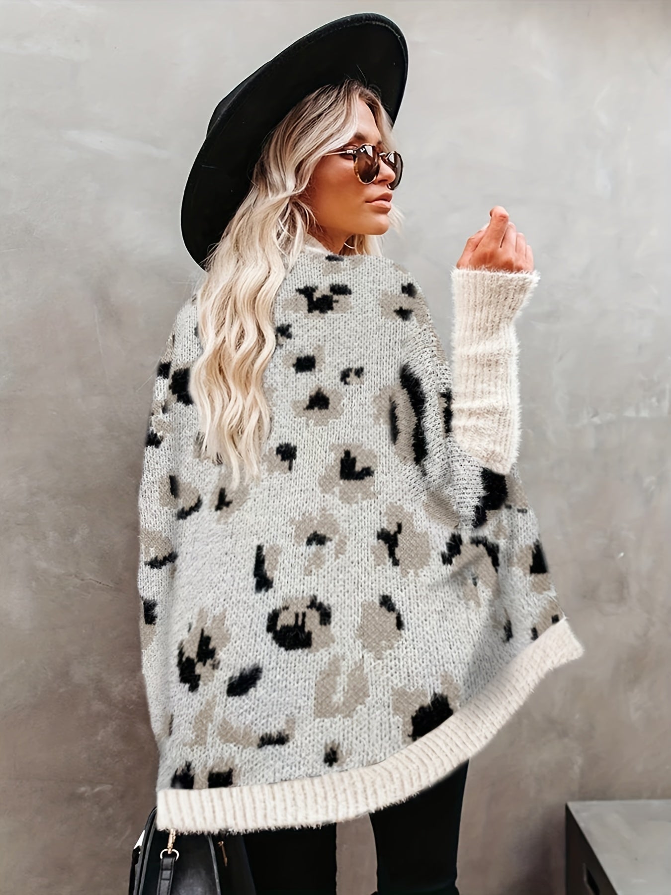  Colorblock Leopard Bat Sleeve Cardigan