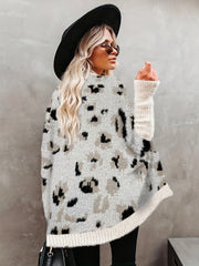  Colorblock Leopard Bat Sleeve Cardigan