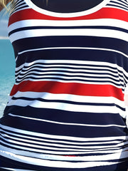  Preppy Tankini Set Stripe Print Lace Up Racer Back Top & Mini Skirt