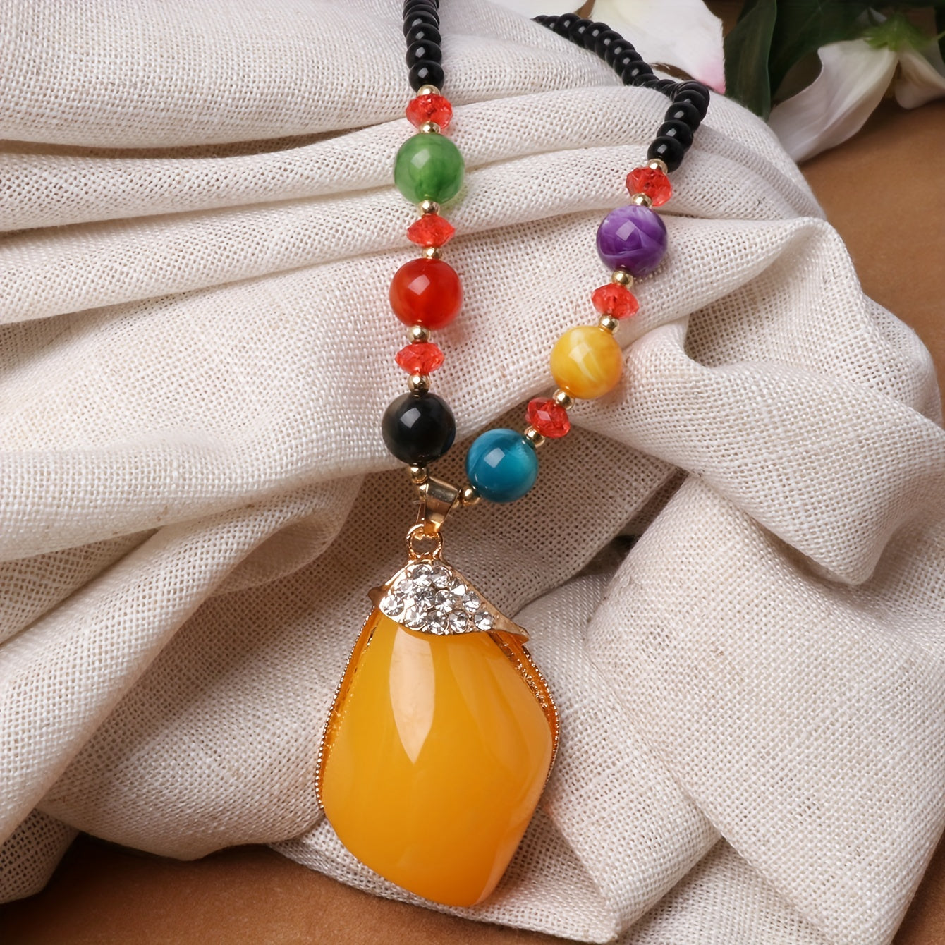 Retro Beeswax Long Sweater Necklace Chain Pendant