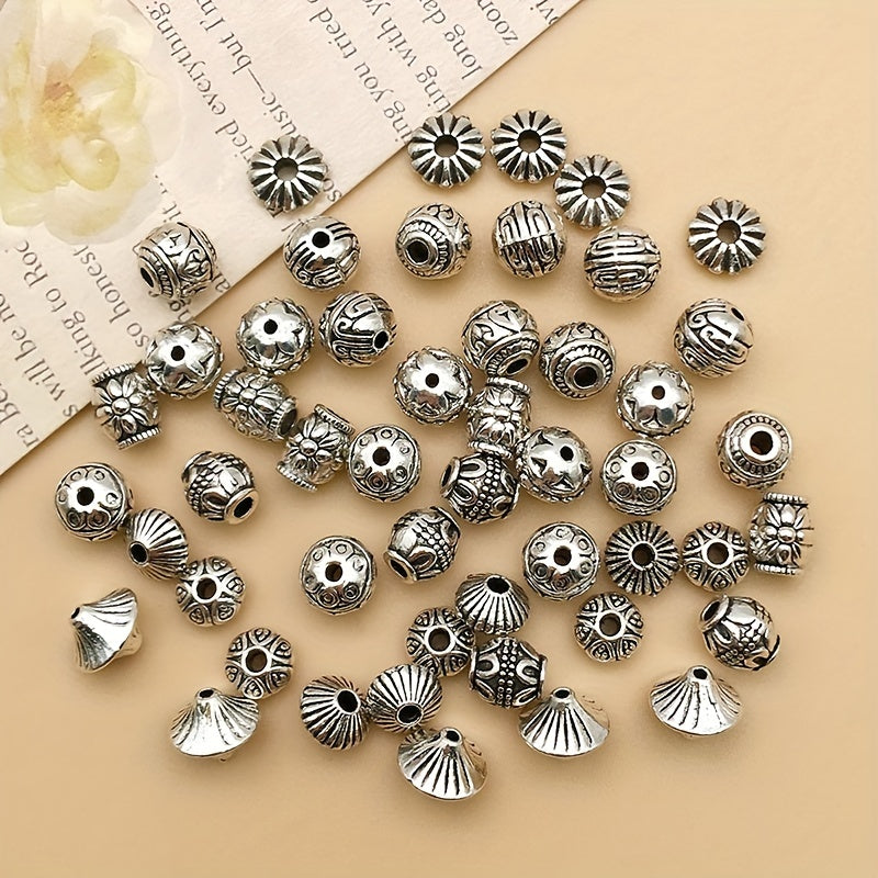 50pcs Antique Silvery Pattern Alloy Spacer Beads for DIY Jewelry Making