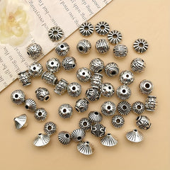 50pcs Antique Silvery Pattern Alloy Spacer Beads for DIY Jewelry Making
