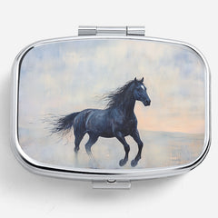 Portable Horse Print Pill Organizer 2 Compartment Metal Case for Travel