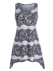 Paisley Print Tank Top Plus Size High Stretch Casual Round Neck Irregular Trim