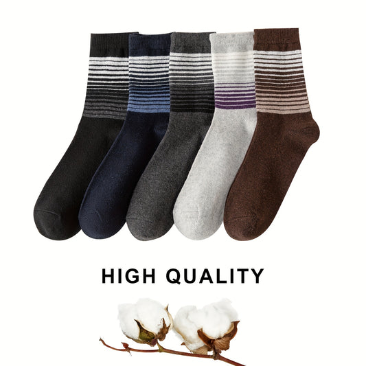 5 Pairs Men's Striped Crew Cotton Socks Deodorant Sweat Absorbing Casual