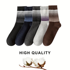 5 Pairs Men's Striped Crew Cotton Socks Deodorant Sweat Absorbing Casual