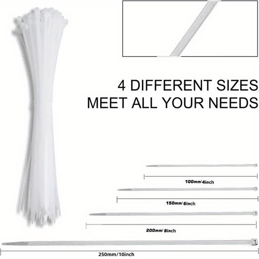 250pcs Self-locking Nylon Cable Ties Assorted Sizes for Office and Workshop Use