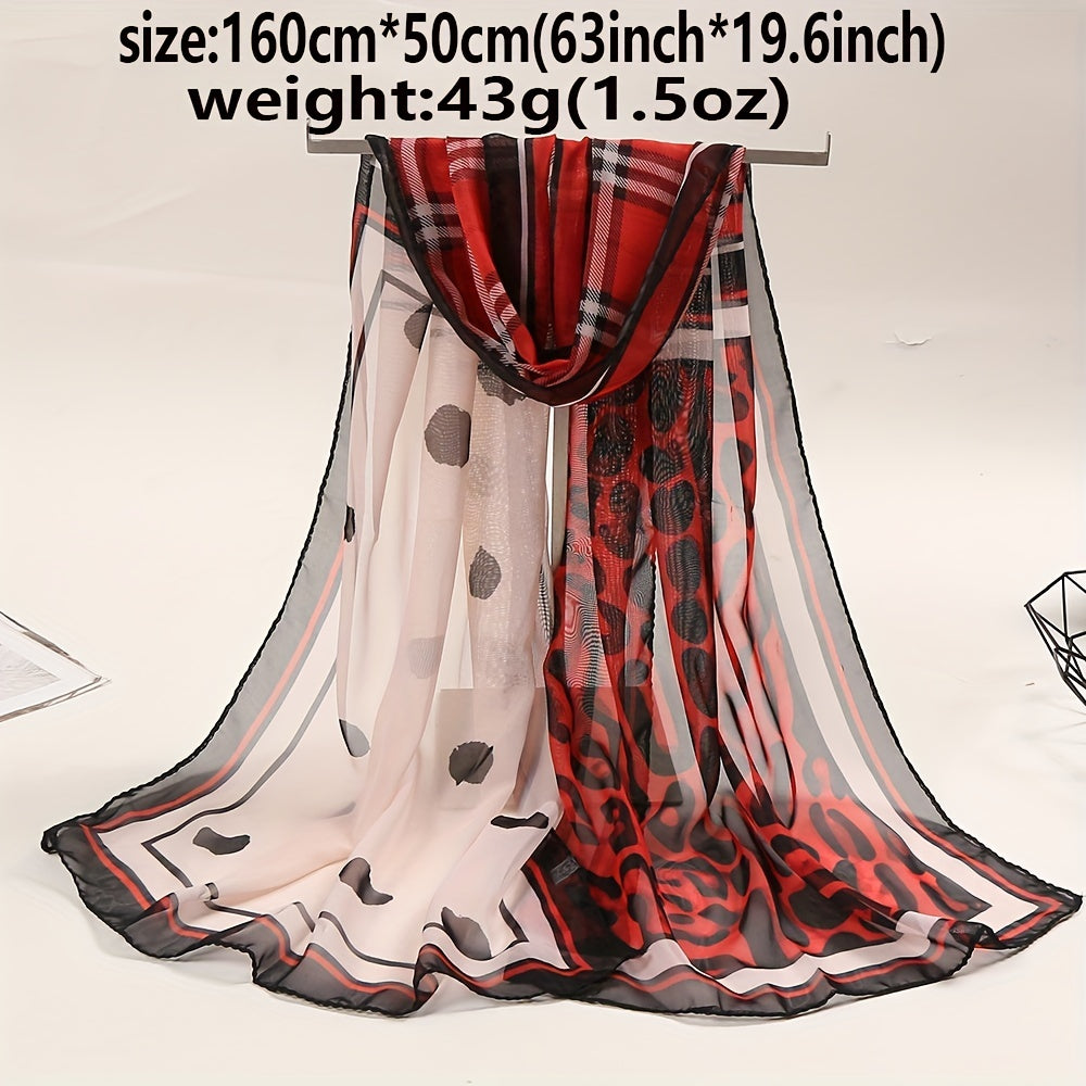 Leopard & Plaid Chiffon Shawl Scarf Sunscreen Head Wrap
