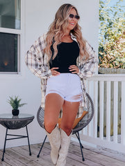 Plaid Shacket Side Split Button Up Casual Shirt Jacket