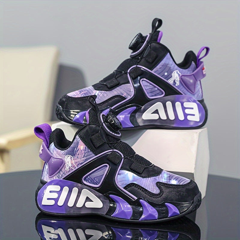 Boy's Rotating Buckle Basketball Shoes Non Slip Sneakers