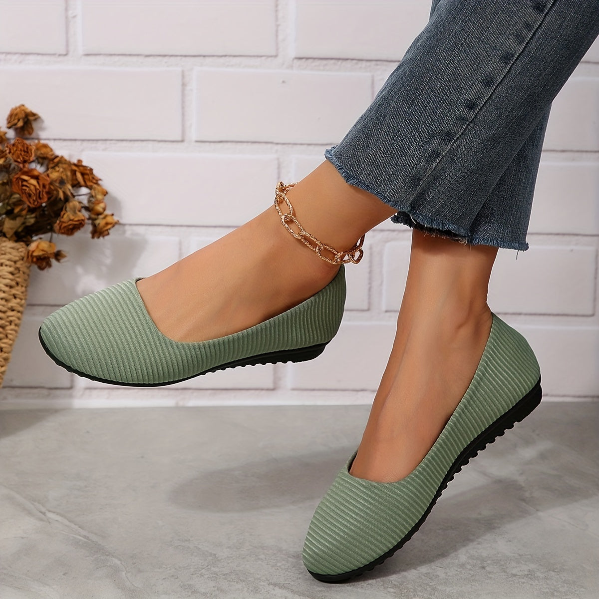 Women's Striped Pattern Flat Shoes Casual Slip On Lightweight Dress Shoes