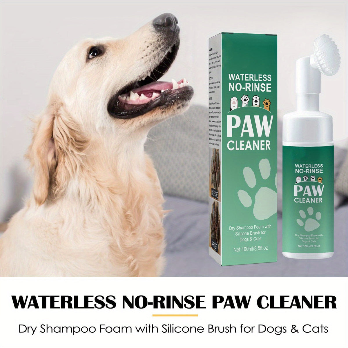 Dog Paw Cleaner Foam 100ml with Silicone Brush