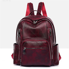 Embossed Backpack Zipper Large Capacity Knapsack Soft Faux Leather