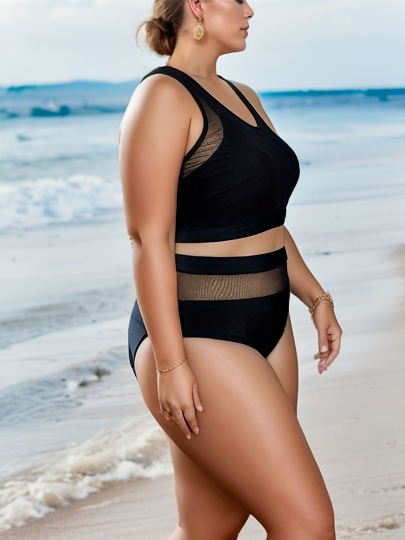  Mesh Tank Bra & High Waisted Panty Swimsuit Set