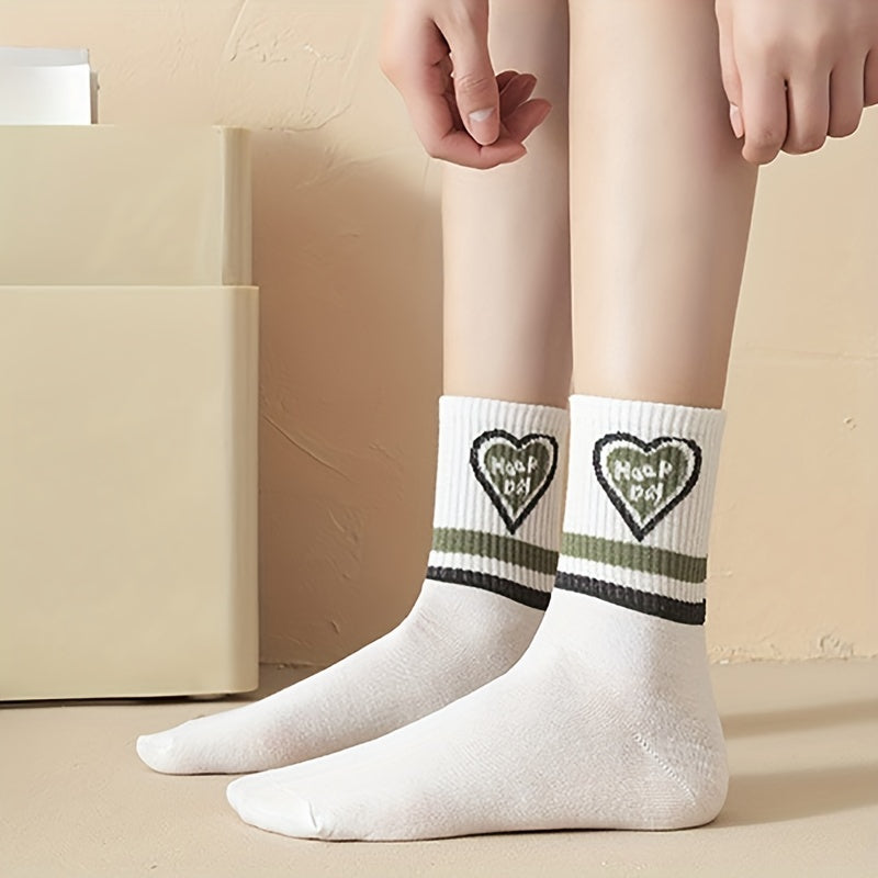 7 Pairs Letter & Striped Print Socks Women's Mid Tube Stockings