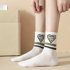 7 Pairs Letter & Striped Print Socks Women's Mid Tube Stockings