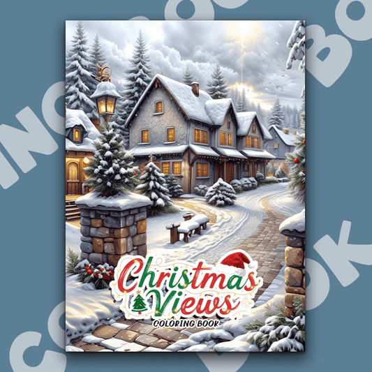 Christmas Views Adult Coloring Book: Cozy Cottages & Snowy Landscapes