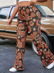 Women's Plus Floral Print High Rise Flared Leg Pants