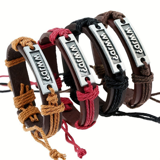 WWJD Bracelets Christian Bible Verse Handwoven PU Leather Sports Wristband