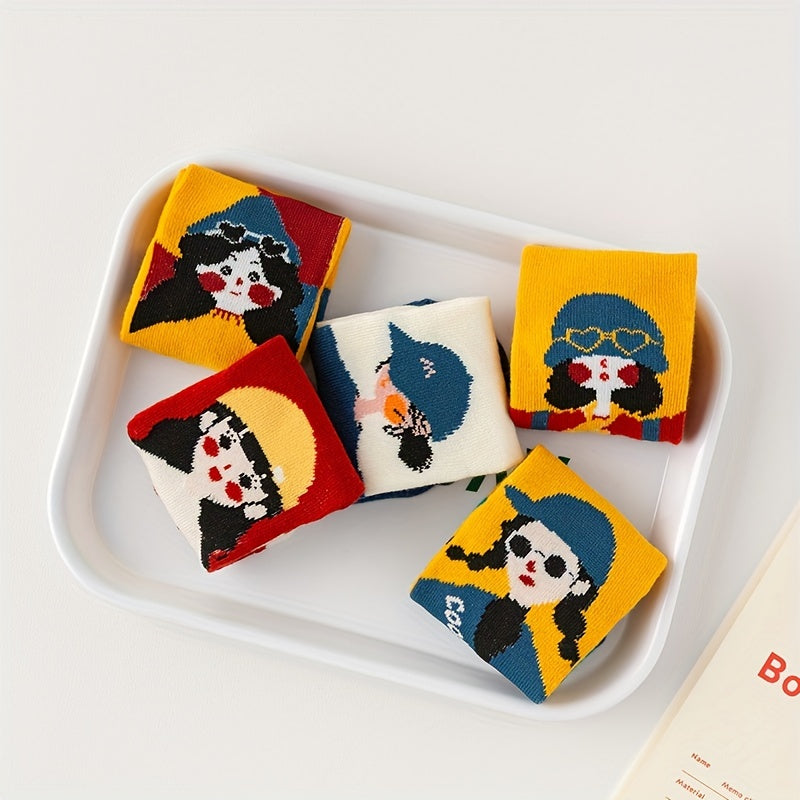 5 Pairs Girls Cartoon Crew Socks Sweet Breathable Children s Socks
