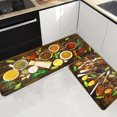 Spice Pattern Kitchen Rug Vintage Wooden Board Absorbent Non Slip