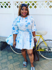  Tie Dye Bubble Sleeve Mini Dress