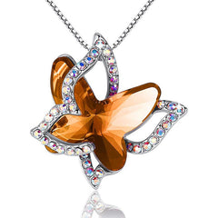 12-Month Birthstone Butterfly Pendant Necklace for Mother's Anniversary Birthday