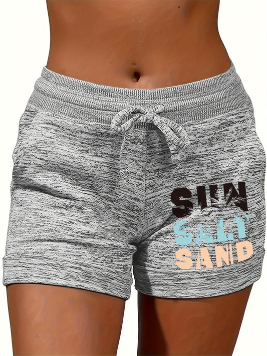 Sun Salt Sand Print Drawstring Shorts for Women