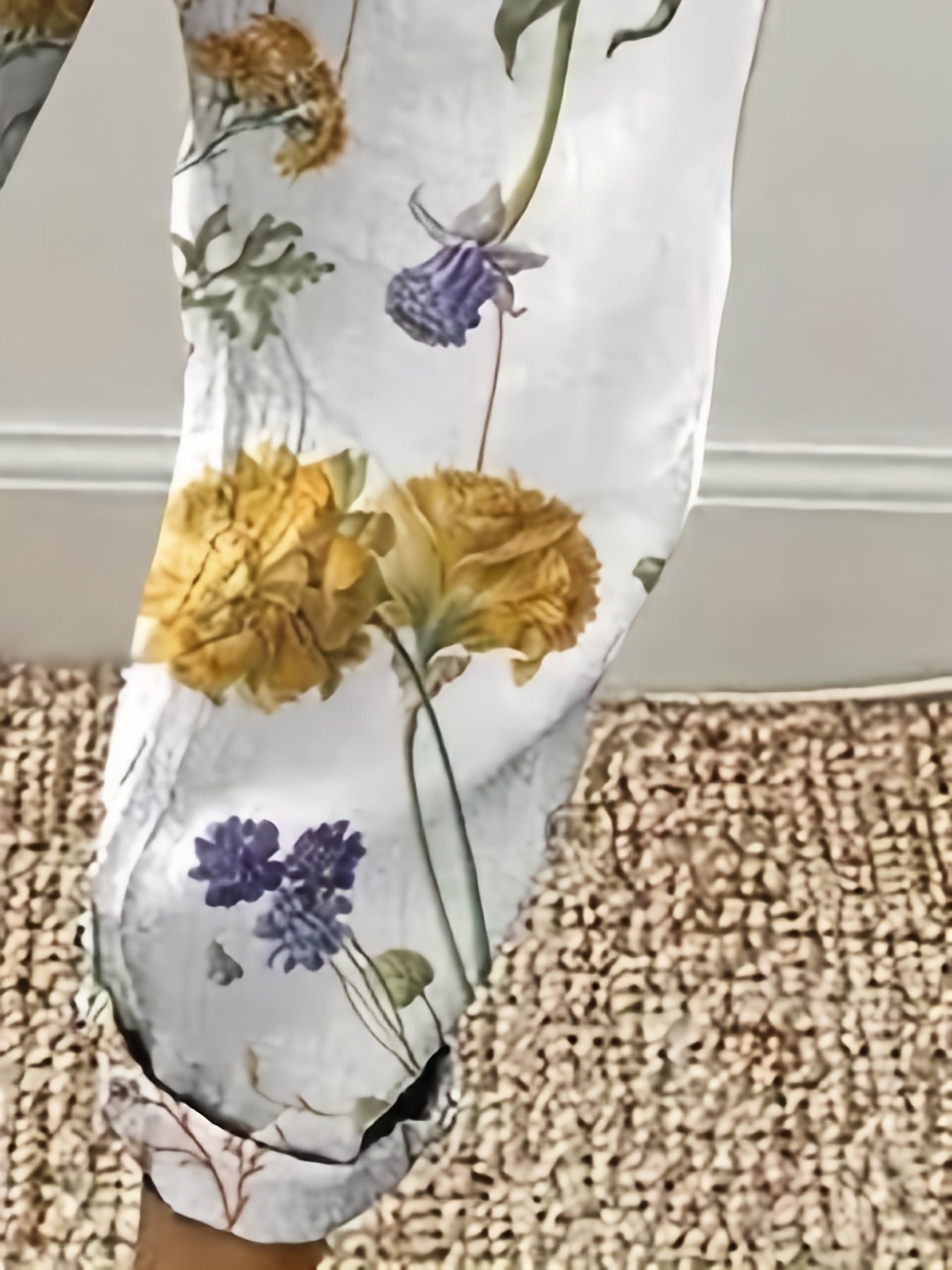 Women's Plus Floral Print Drawstring Elastic High Rise Trousers