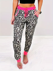  Leopard Print Tie Waist Joggers