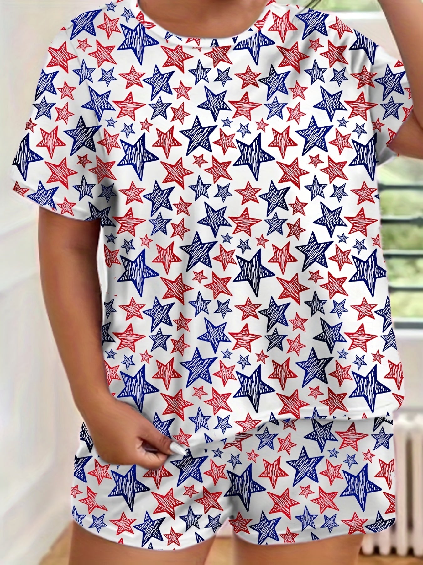 Independence Pajama Set Flag Print Top & Shorts Two Piece