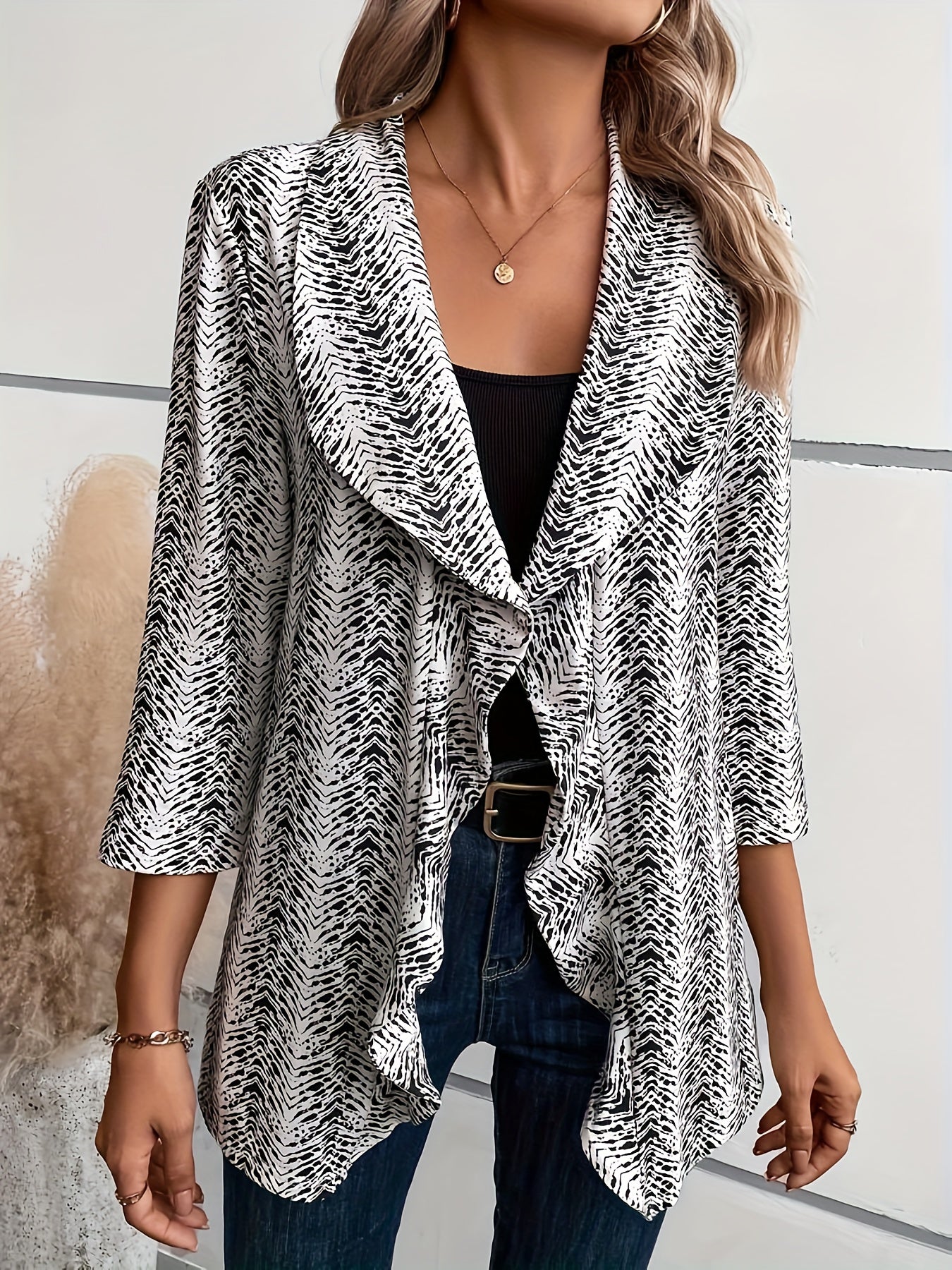  Chevron Print Open Front Cardigan
