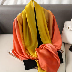 Gradient Silk Shawl Windproof Travel Scarf for Women