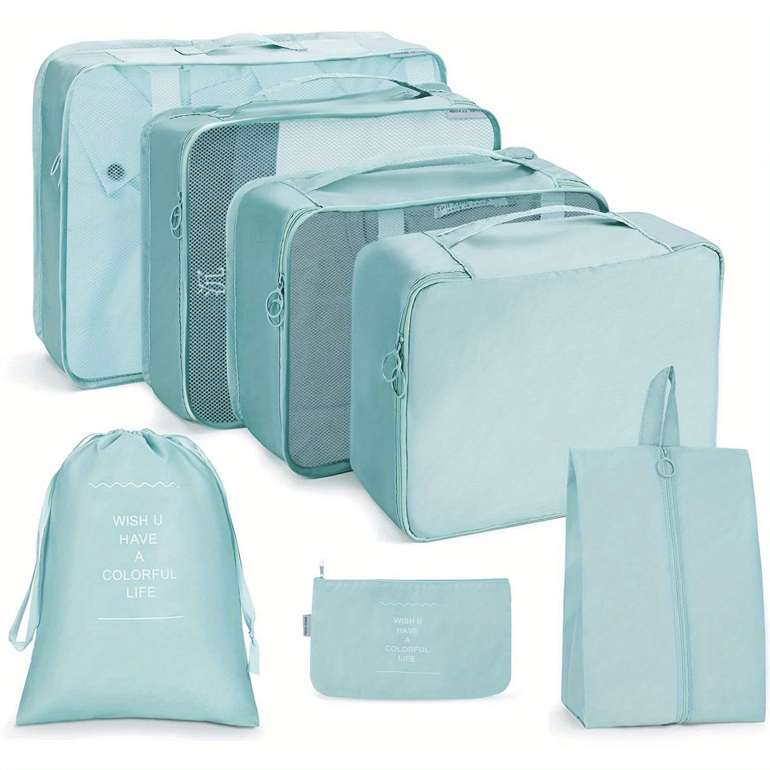 7pcs Solid Zipper Packing Cubes Lightweight Multifunctional Luggage Bags