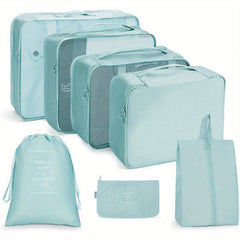 7pcs Solid Zipper Packing Cubes Lightweight Multifunctional Luggage Bags