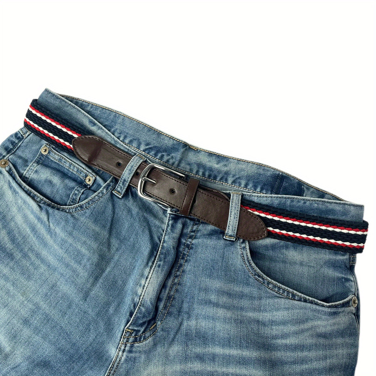 Men's Braid Stretch Belt Pin Buckle Casual Elastic Belt for Jeans