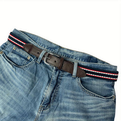 Men's Braid Stretch Belt Pin Buckle Casual Elastic Belt for Jeans